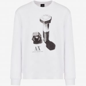 ARMANI EXCHANGE - Felpa Uomo Girocollo in Cotone Organico Bianco