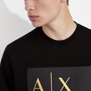 ARMANI EXCHANGE - Felpa Uomo Girocollo con Logo in Misto Cotone Nero