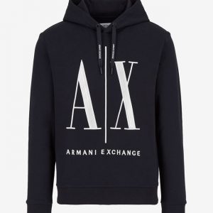 ARMANI EXCHANGE - Felpa Uomo Icon Project con Cappuccio e Maxi Logo Blu Scuro