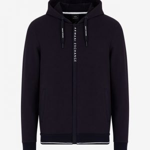 ARMANI EXCHANGE - Felpa Uomo con Cappuccio e Zip in Jersey di Cotone Stretch Nero