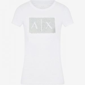 ARMANI EXCHANGE-T-shirt DONNA BIANCA slim fit con paillettes applicate