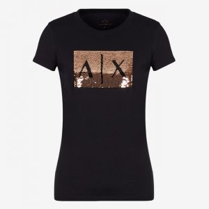 ARMANI EXCHANGE-T-shirt DONNA slim fit con paillettes applicate NERA