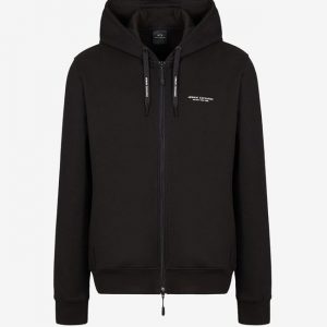 ARMANI EXCHANGE - Cardigan in Felpa di Cotone con Cappuccio Nero