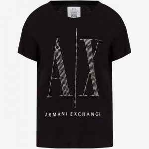 ARMANI EXCHANGE-T-shirt DONNA NERA con borchiette applicate