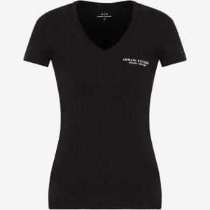 ARMANI EXCHANGE-T-shirt DONNA NERA slim fit scollo a V in jersey di cotone