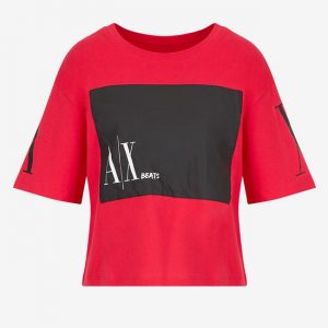 ARMANI EXCHANGE-T-shirt DONNA ROSSA cropped in cotone organico