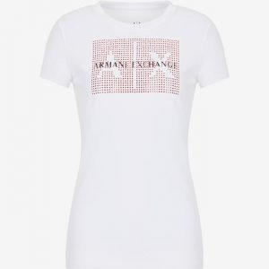 ARMANI EXCHANGE-T-shirt slim fit con strass DONNA BIANCA