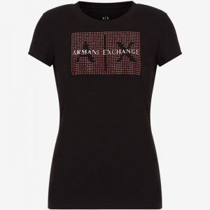 ARMANI EXCHANGE-T-shirt slim fit con strass DONNA NERO