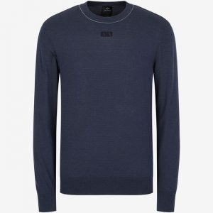 ARMANI EXCHANGE - Maglioncino Uomo Girocollo e Tinta Unita Blue Navy
