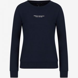 ARMANI EXCHANGE - Felpa Donna Girocollo con Scritta Logo Blu Navy