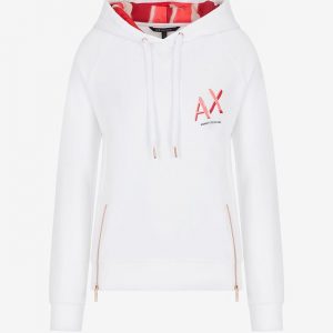 ARMANI EXCHANGE - Felpa Donna con Cappuccio in Cotone Organico Bianco