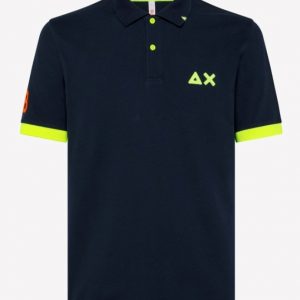 SUN68-Polo UOMO LOGO FLUO EL. NAVY BLUE