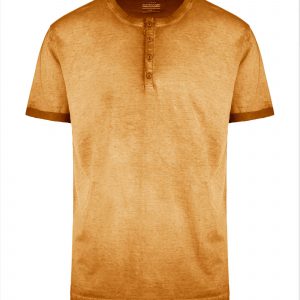 BOMBOOGIE-T-shirt in Cotone Tinta a Freddo con Abbottonatura a "Serafino" CARAMEL FADED