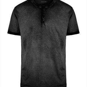 BOMBOOGIE-T-shirt in Cotone Tinta a Freddo con Abbottonatura a "Serafino" NERO FADE