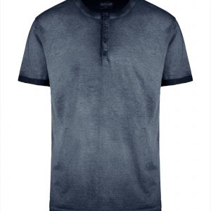 BOMBOOGIE-T-shirt in Cotone Tinta a Freddo con Abbottonatura a "Serafino" NIGHT BLUE FADE