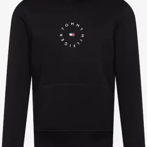 TOMMY HILFIGER-Felpa FLEX CON CAPPUCCIO E DETTAGLIO GRAFICO NERA