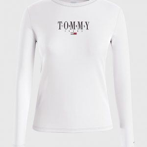 TOMMY HILFIGER-T-SHIRT ESSENTIAL A MANICHE LUNGHE CON LOGO Bianca