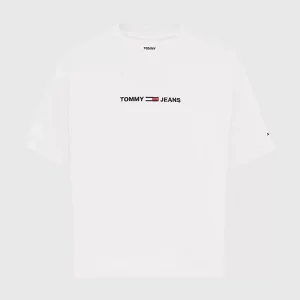 TOMMY HILFIGER-T-SHIRT DONNA IN COTONE CON LOGO RICAMATO Bianca