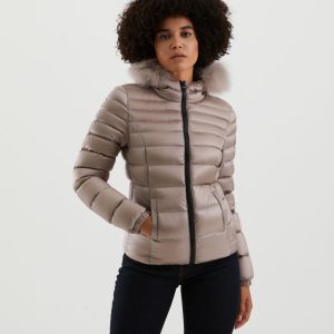 REFRIGIWEAR-PIUMINO CORTO Donna CON PELLICCIOTTO MASTICE