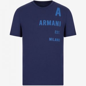 ARMANI EXCHANGE-T-shirt regular fit in jersey di cotone organico Blue Medieval