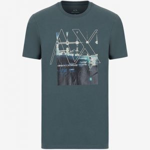 ARMANI EXCHANGE-T-SHIRT VERDE SCURO CON STAMPA