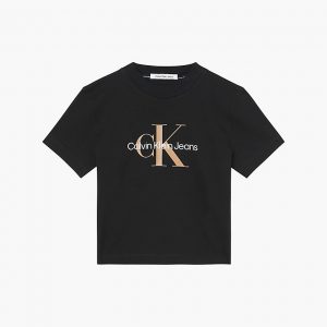 CALVIN KLEIN -T-shirt in Cotone Biologico con Monogramma Nero
