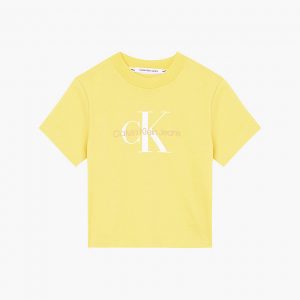 CALVIN KLEIN - T-shirt in Cotone Biologico con Monogramma Gialla