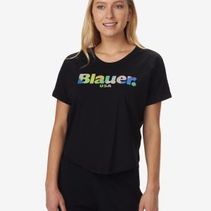 BLAUER - T-SHIRT DONNA MANICA CORTA GOMMATA NERA