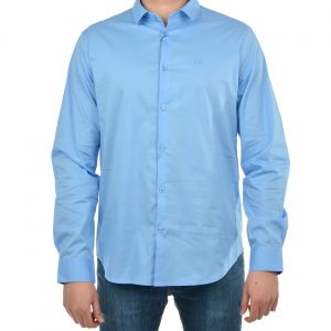 ARMANI EXCHANGE - Camicia in cotone stretch con logo tono su tono Azzurro
