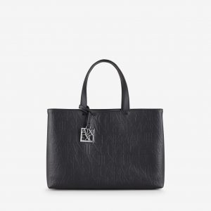 ARMANI EXCHANGE - Borsa Donna Shopper Media con Doppi Manici e Tracolla Nero