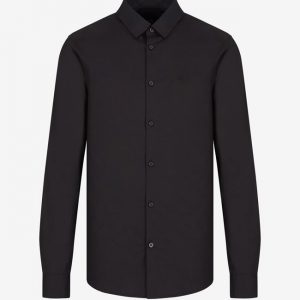 ARMANI EXCHANGE - Camicia in cotone stretch con logo tono su tono Nera