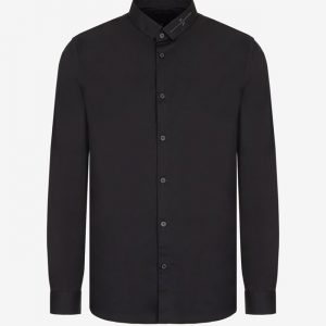 ARMANI EXCHANGE - Camicia a Tinta Unita Con Logo Cucito Sul Colletto Nera