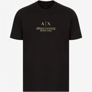 ARMANI EXCHANGE - T-shirt girocollo in jersey di cotone mercerizzato NERA con logo GOLD