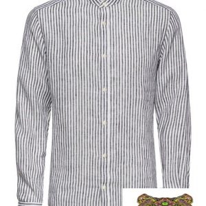 ONLY&SONS - CAMICIA DI LINO A STRISCIE BIANCO/Blu