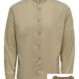 ONLY&SONS- CAMICIA 100% COTONE COLLO COREANA Beige