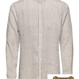 ONLY&SONS - CAMICIA DI LINO A STRISCIE BIANCO/Marrone