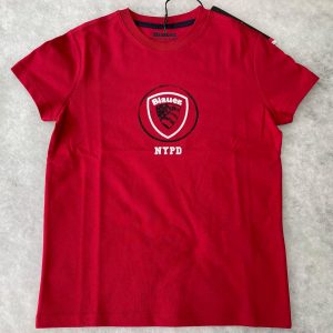 BLAUER KIDS - T-Shirt Blu Con Logo Floccato Da Bambino / Ragazzo ROSSA