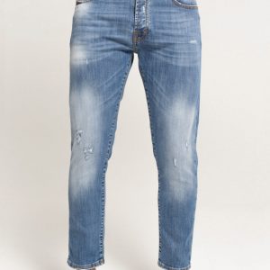 OUTFIT - 5 TASCHE UOMO IN DENIM MIDBLUE CON ROTTURE