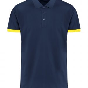 BOMBOOGIE - Polo in Cotone Piquet BLUE SCURO con Costina Colorata sulle Maniche