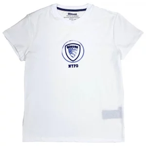 BLAUER KIDS - T-Shirt Blu Con Logo Floccato Da Bambino / Ragazzo BIANCA