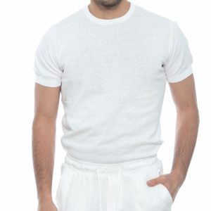 OVER-D - MAGLIA GIROCOLLO MANICA CORTA CON POLSINO BIANCA