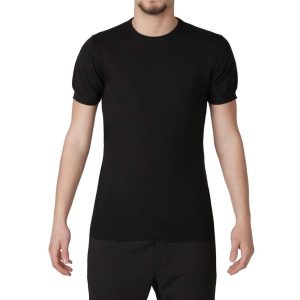OVER-D - MAGLIA GIROCOLLO MANICA CORTA CON POLSINO NERA