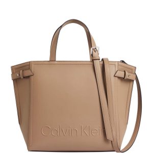 CALVIN KLEIN - Borsa Donna Tote in Pelle Sintetica Marroncino