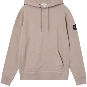 CALVIN KLEIN - Felpa con cappuccio con badge in cotone organico Beige
