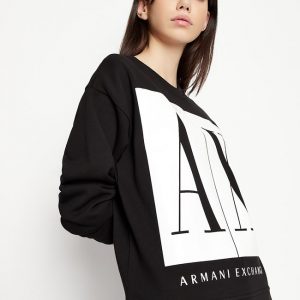ARMANI EXCHANGE - Felpa Donna Girocollo con Macro-Logo Nero