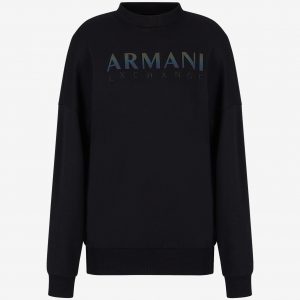 ARMANI EXCHANGE - Felpa Donna con Brand Logo e Tinta Unita Nero
