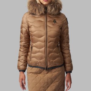 BLAUER - PIUMINO Donna AD ONDE CON CAPPUCCIO IN PELLICCIA LYDIA TABACCO