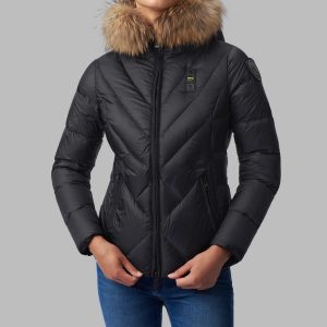 BLAUER - PIUMINO Donna A LINEE GEOMETRICHE INTRECCIATE COURTNEY Nero Int. Biscotto