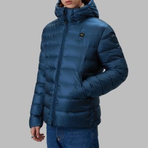 BLAUER - PIUMINO Uomo CON CAPPUCCIO SERGIO BLU LAGO / INTERNO RUGGINE