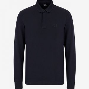 ARMANI EXCHANGE - Polo Uomo Maniche Lunghe in Cotone Elasticizzato Blu Navy